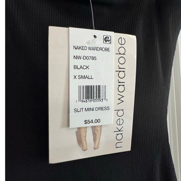 NAKED WARDROBE NWT $54 Black Ribbed Slit Mini Dress Size XS - Picture 5 of 7